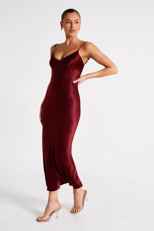 Meshki Midi Dresses Women Kiko Satin Chiffon Midi Dress 8211 Berry Berry