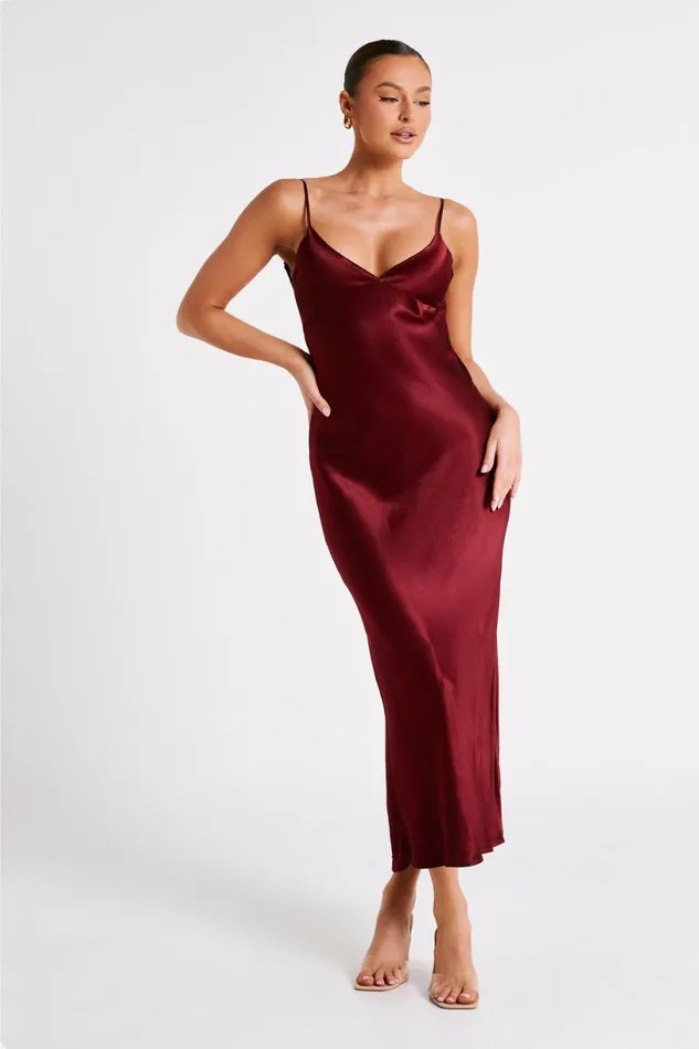 Meshki Midi Dresses Women Kiko Satin Chiffon Midi Dress 8211 Berry Berry