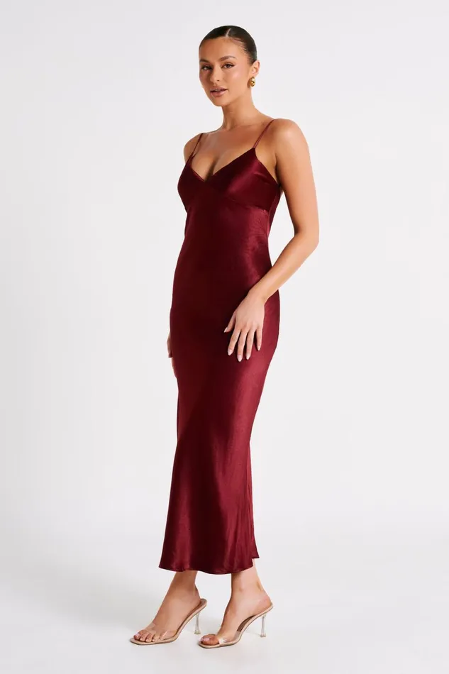Meshki Midi Dresses Women Kiko Satin Chiffon Midi Dress 8211 Berry Berry