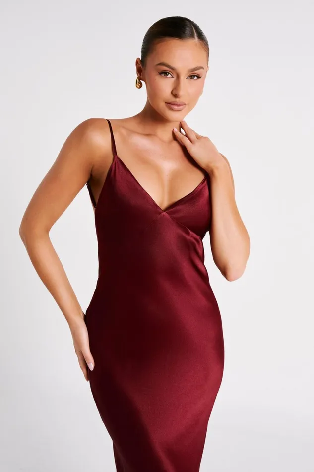 Meshki Midi Dresses Women Kiko Satin Chiffon Midi Dress 8211 Berry Berry