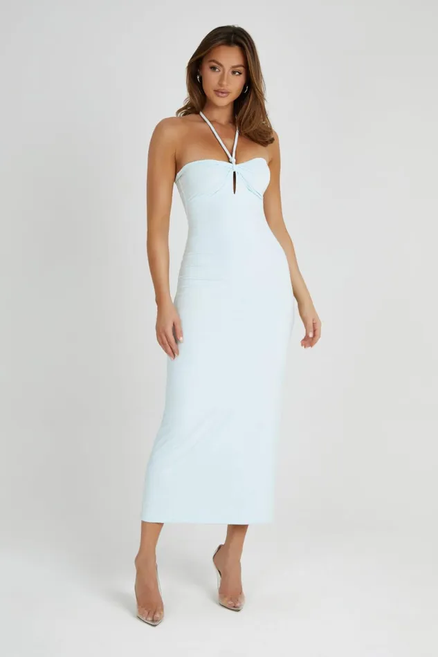 Meshki Midi Dresses Women Krissy Midi Twist Halter Jersey Dress 8211 Arctic Blue Arcticblue