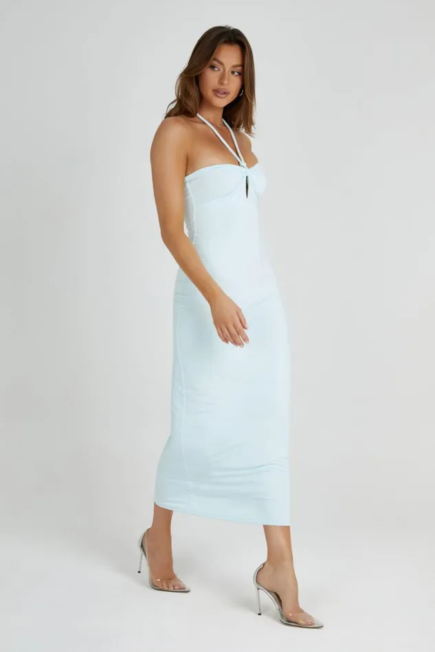 Meshki Midi Dresses Women Krissy Midi Twist Halter Jersey Dress 8211 Arctic Blue Arcticblue