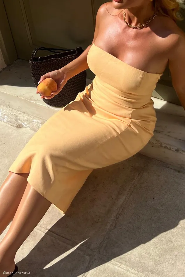 Meshki Midi Dresses Women Kyleigh Linen Strapless Midi Dress 8211 Mango Mango Meshki Midi Dresses Women Kyleigh Linen Strapless Midi Dress 8211 Mango Mango