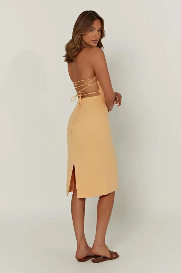 Meshki Midi Dresses Women Kyleigh Linen Strapless Midi Dress 8211 Mango Mango