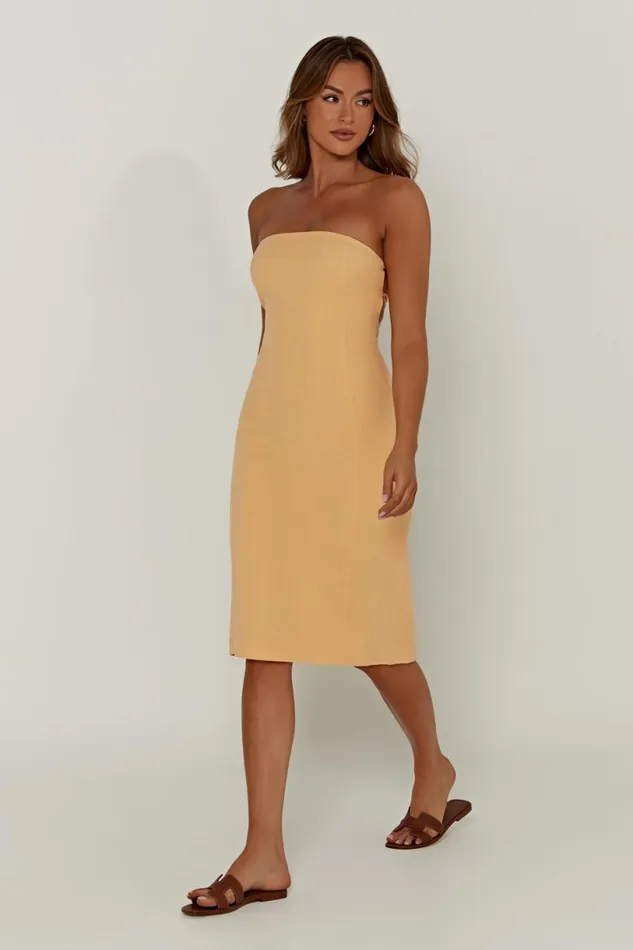 Meshki Midi Dresses Women Kyleigh Linen Strapless Midi Dress 8211 Mango Mango