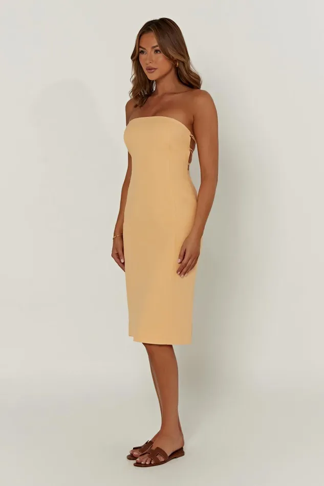 Meshki Midi Dresses Women Kyleigh Linen Strapless Midi Dress 8211 Mango Mango
