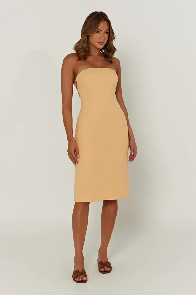 Meshki Midi Dresses Women Kyleigh Linen Strapless Midi Dress 8211 Mango Mango