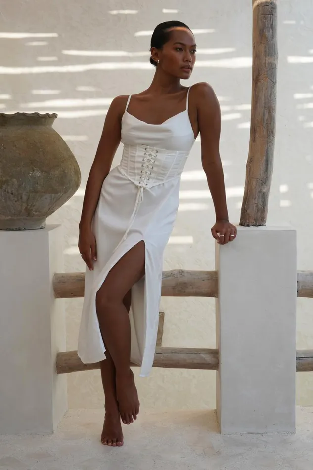 Meshki Midi Dresses Women Lucy Cowl Midi Dress With Corset 8211 White White Meshki Midi Dresses Women Lucy Cowl Midi Dress With Corset 8211 White White