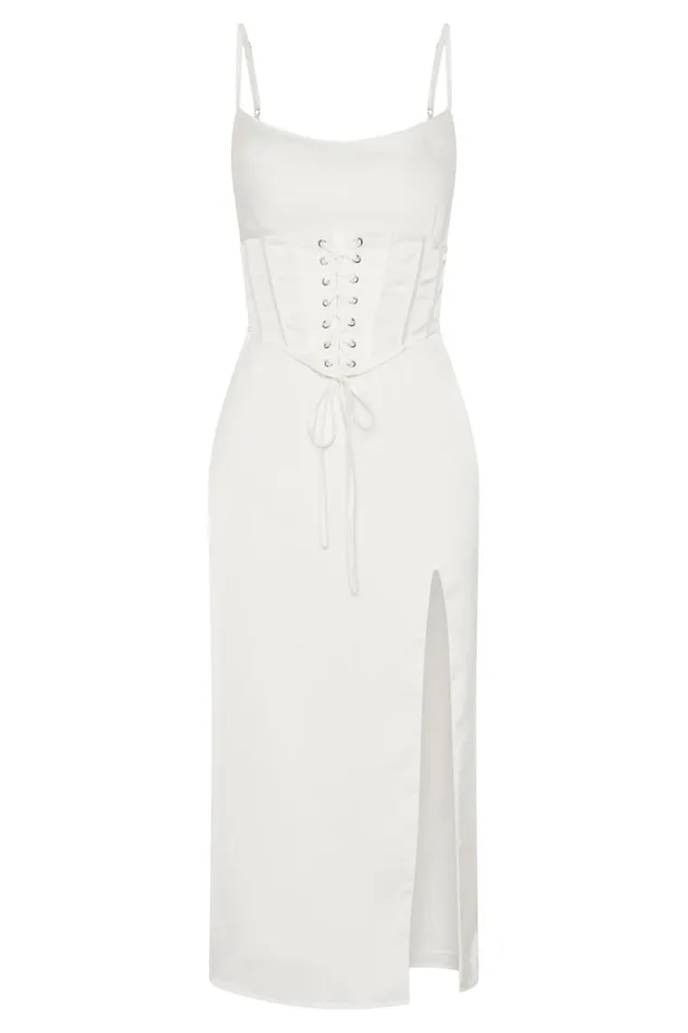 Meshki Midi Dresses Women Lucy Cowl Midi Dress With Corset 8211 White White Meshki Midi Dresses Women Lucy Cowl Midi Dress With Corset 8211 White White