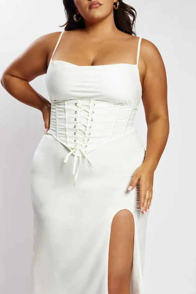 Meshki Midi Dresses Women Lucy Cowl Midi Dress With Corset 8211 White White Meshki Midi Dresses Women Lucy Cowl Midi Dress With Corset 8211 White White