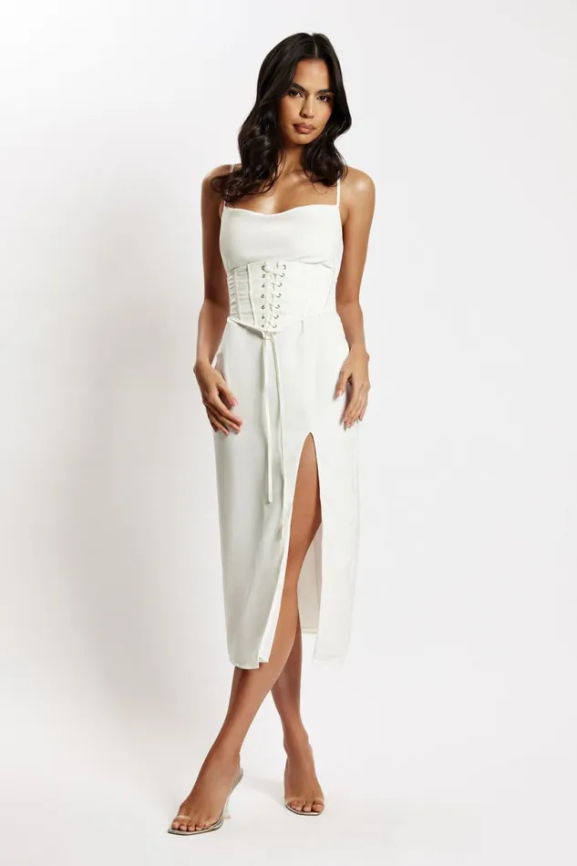 Meshki Midi Dresses Women Lucy Cowl Midi Dress With Corset 8211 White White Meshki Midi Dresses Women Lucy Cowl Midi Dress With Corset 8211 White White