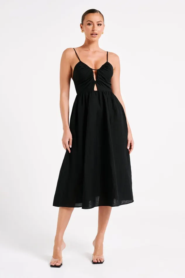 Meshki Midi Dresses Women Magdelena Cut Out Linen Midi Dress 8211 Black Black Meshki Midi Dresses Women Magdelena Cut Out Linen Midi Dress 8211 Black Black
