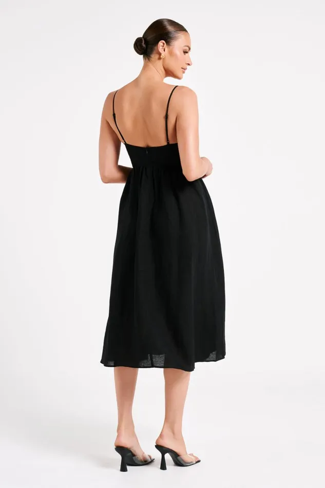 Meshki Midi Dresses Women Magdelena Cut Out Linen Midi Dress 8211 Black Black Meshki Midi Dresses Women Magdelena Cut Out Linen Midi Dress 8211 Black Black