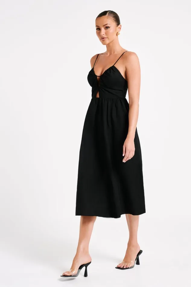 Meshki Midi Dresses Women Magdelena Cut Out Linen Midi Dress 8211 Black Black Meshki Midi Dresses Women Magdelena Cut Out Linen Midi Dress 8211 Black Black