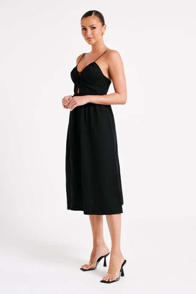 Meshki Midi Dresses Women Magdelena Cut Out Linen Midi Dress 8211 Black Black Meshki Midi Dresses Women Magdelena Cut Out Linen Midi Dress 8211 Black Black