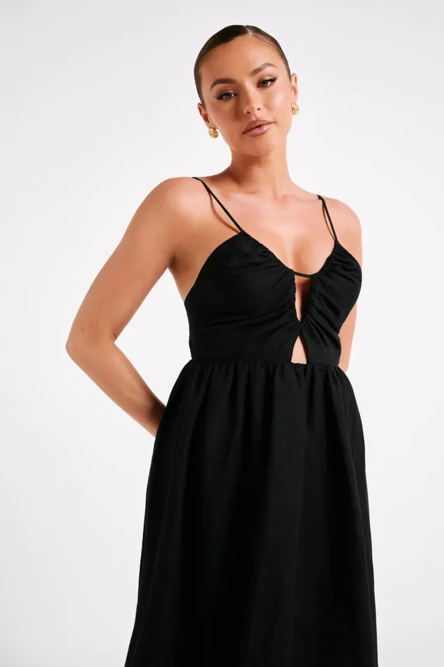 Meshki Midi Dresses Women Magdelena Cut Out Linen Midi Dress 8211 Black Black Meshki Midi Dresses Women Magdelena Cut Out Linen Midi Dress 8211 Black Black