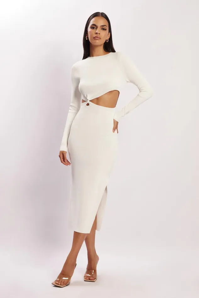 Meshki Midi Dresses Women Mila Twist Front Knit Midi Dress 8211 White White Meshki Midi Dresses Women Mila Twist Front Knit Midi Dress 8211 White White