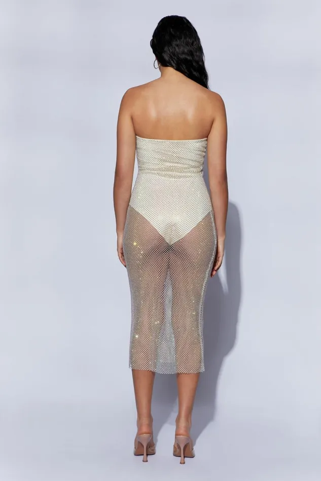 Meshki Midi Dresses Women Nima Diamante Mesh Midi Dress 8211 Cream Cream