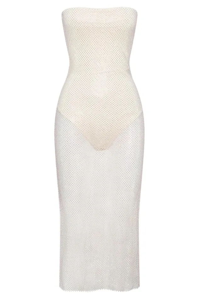 Meshki Midi Dresses Women Nima Diamante Mesh Midi Dress 8211 Cream Cream
