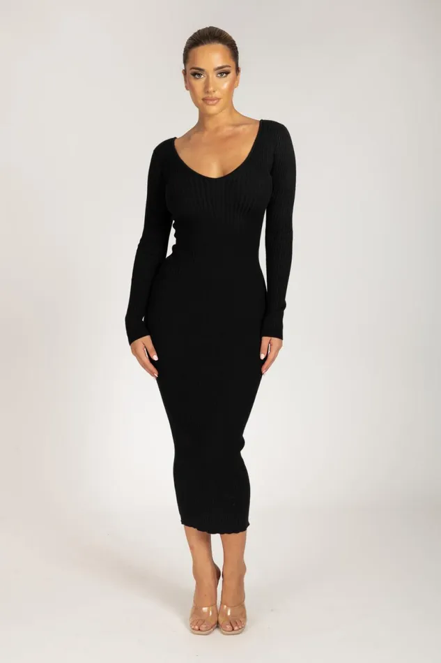 Meshki Midi Dresses Women Nina Long Sleeve Knit Midi Dress 8211 Black Black