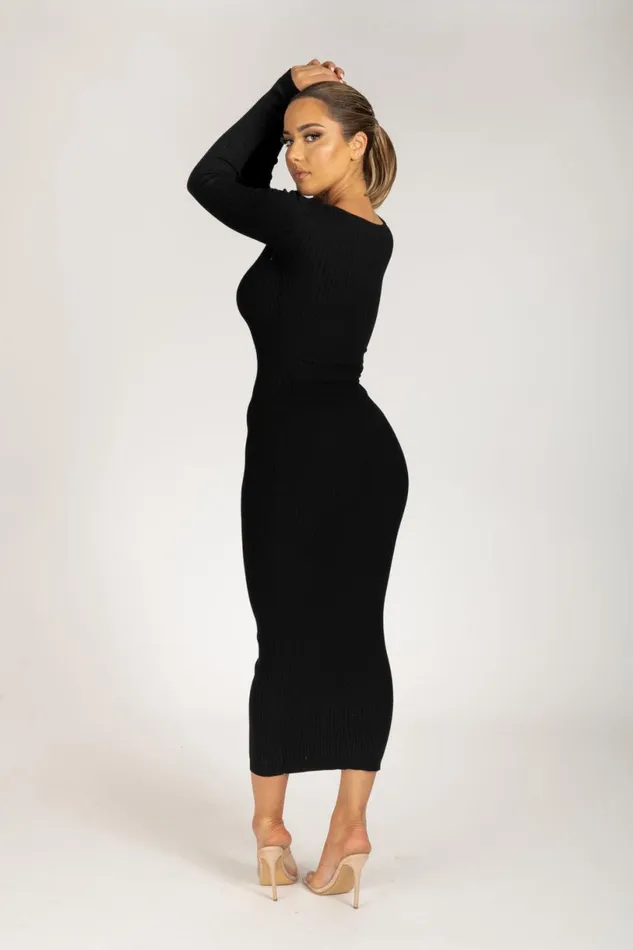 Meshki Midi Dresses Women Nina Long Sleeve Knit Midi Dress 8211 Black Black