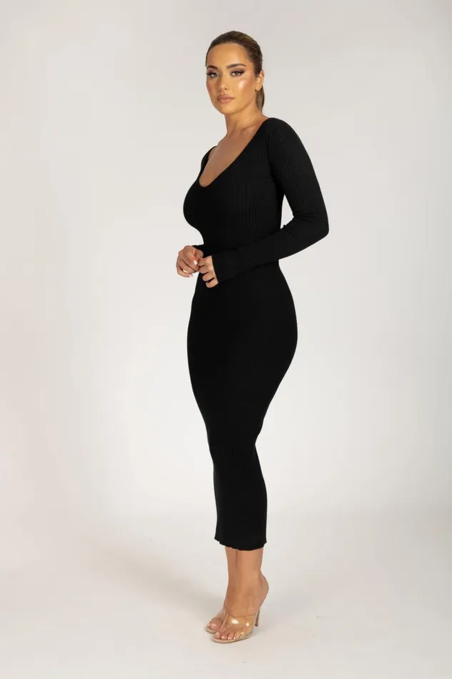 Meshki Midi Dresses Women Nina Long Sleeve Knit Midi Dress 8211 Black Black