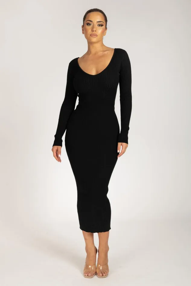 Meshki Midi Dresses Women Nina Long Sleeve Knit Midi Dress 8211 Black Black