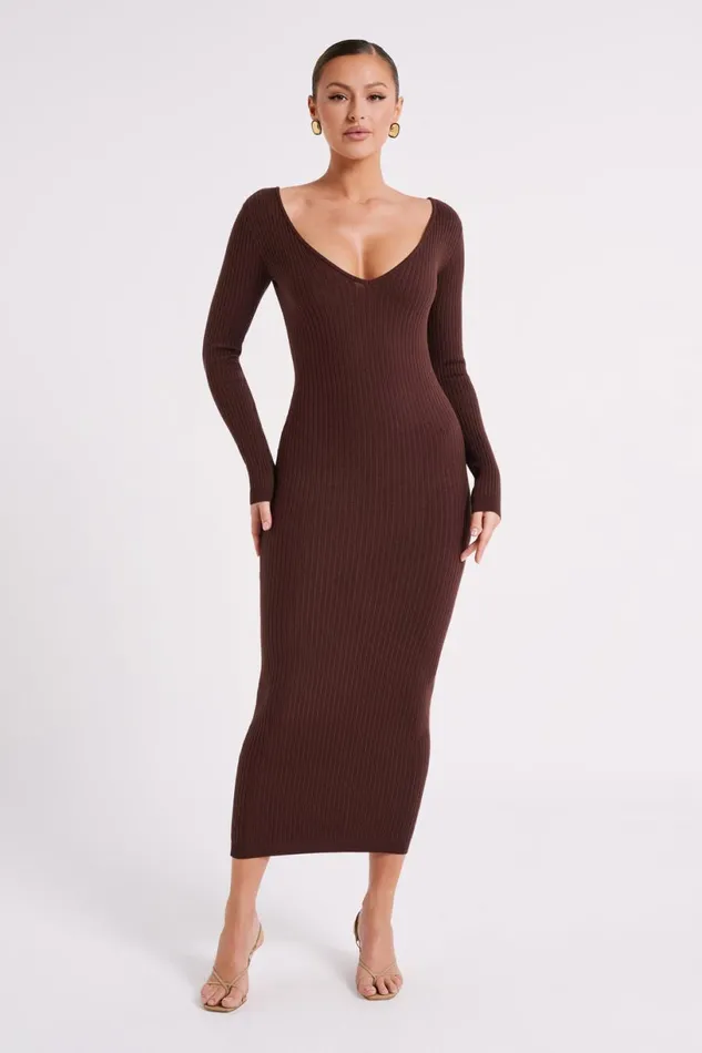 Meshki Midi Dresses Women Nina Long Sleeve Knit Midi Dress 8211 Chocolate Chocolate Meshki Midi Dresses Women Nina Long Sleeve Knit Midi Dress 8211 Chocolate Chocolate