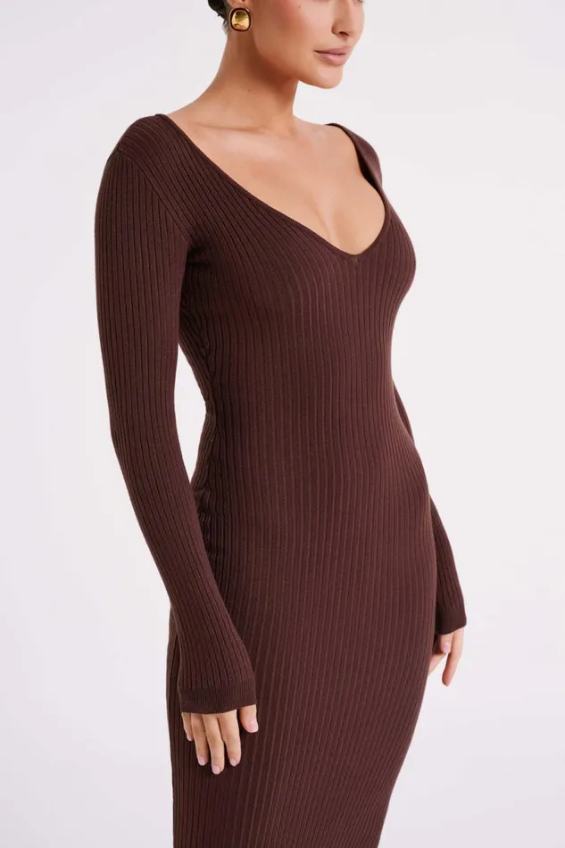 Meshki Midi Dresses Women Nina Long Sleeve Knit Midi Dress 8211 Chocolate Chocolate