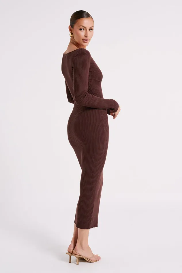 Meshki Midi Dresses Women Nina Long Sleeve Knit Midi Dress 8211 Chocolate Chocolate