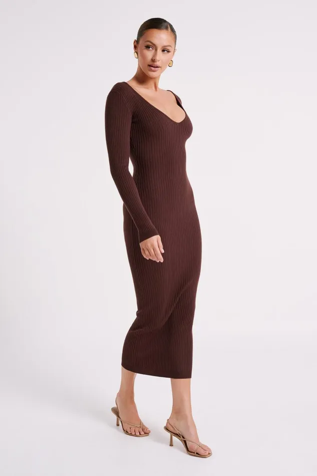 Meshki Midi Dresses Women Nina Long Sleeve Knit Midi Dress 8211 Chocolate Chocolate