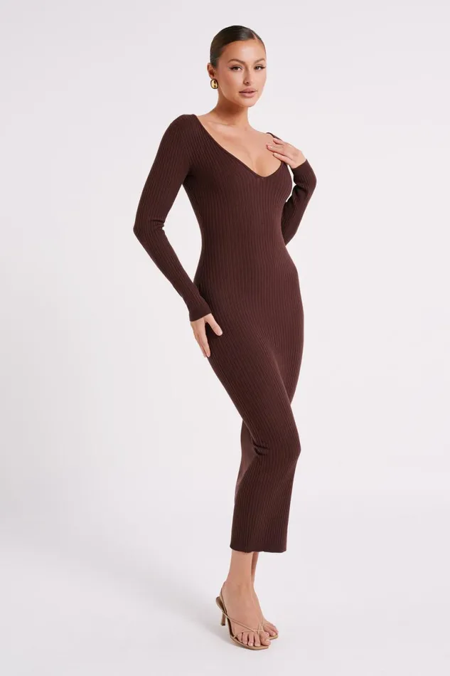 Meshki Midi Dresses Women Nina Long Sleeve Knit Midi Dress 8211 Chocolate Chocolate