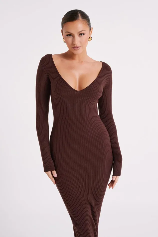 Meshki Midi Dresses Women Nina Long Sleeve Knit Midi Dress 8211 Chocolate Chocolate