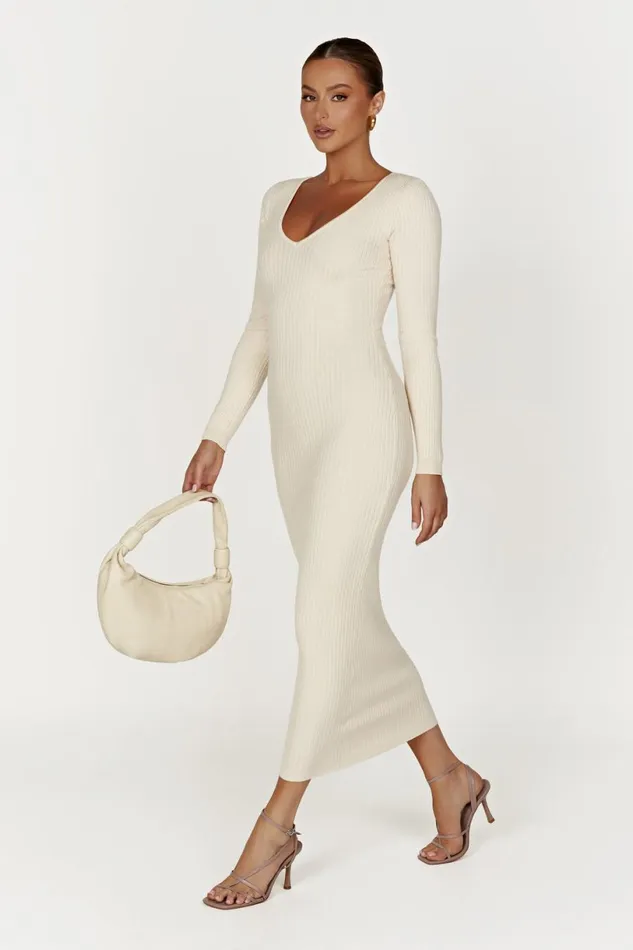 Meshki Midi Dresses Women Nina Long Sleeve Knit Midi Dress 8211 Cream Cream Meshki Midi Dresses Women Nina Long Sleeve Knit Midi Dress 8211 Cream Cream