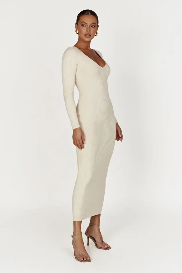 Meshki Midi Dresses Women Nina Long Sleeve Knit Midi Dress 8211 Cream Cream Meshki Midi Dresses Women Nina Long Sleeve Knit Midi Dress 8211 Cream Cream