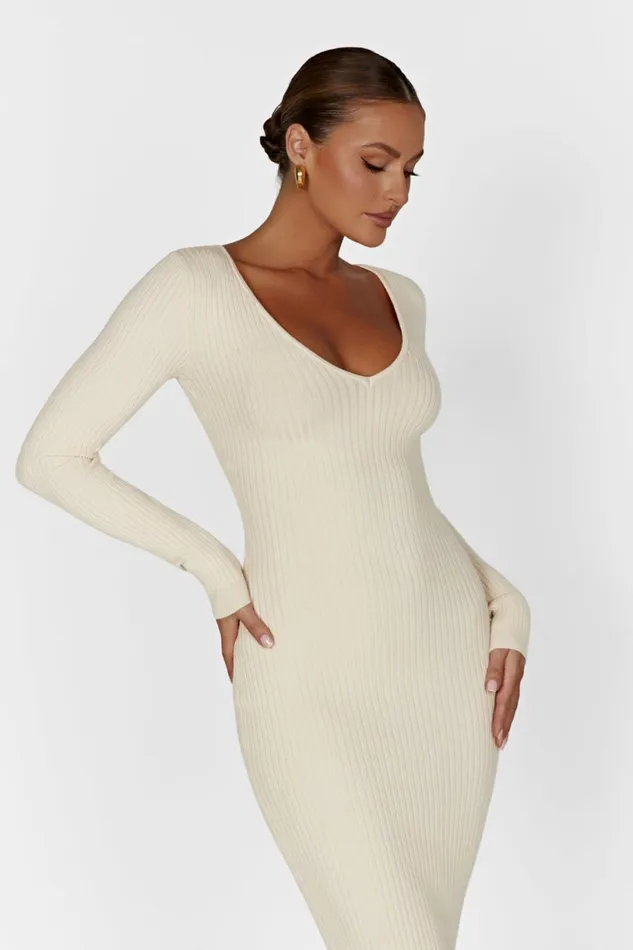 Meshki Midi Dresses Women Nina Long Sleeve Knit Midi Dress 8211 Cream Cream Meshki Midi Dresses Women Nina Long Sleeve Knit Midi Dress 8211 Cream Cream