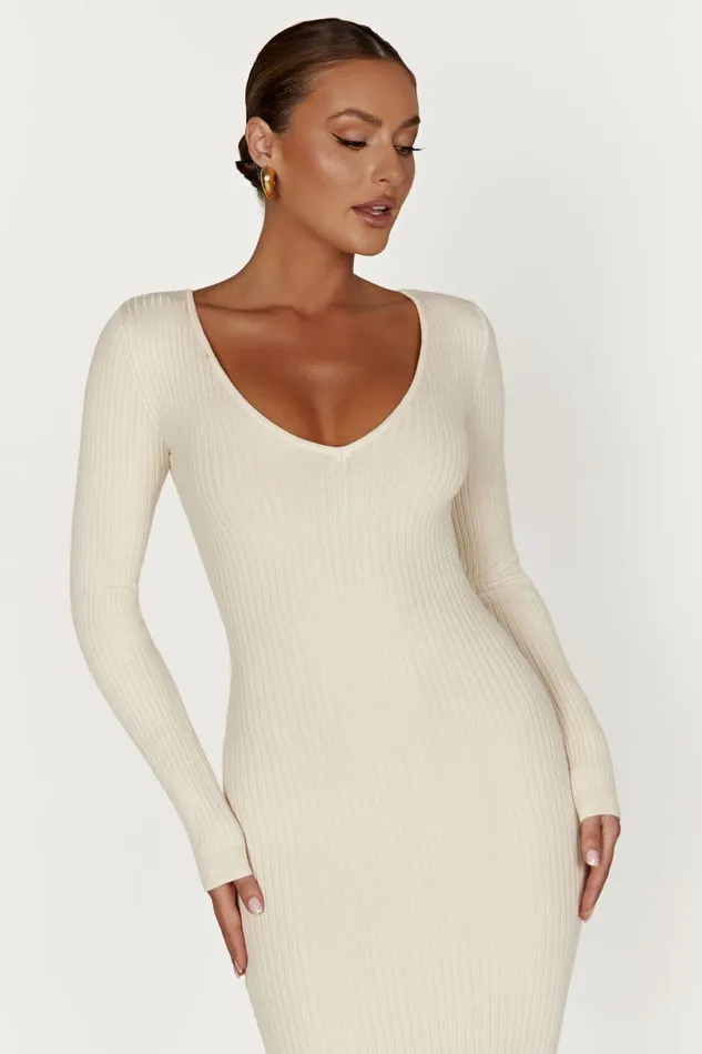 Meshki Midi Dresses Women Nina Long Sleeve Knit Midi Dress 8211 Cream Cream Meshki Midi Dresses Women Nina Long Sleeve Knit Midi Dress 8211 Cream Cream