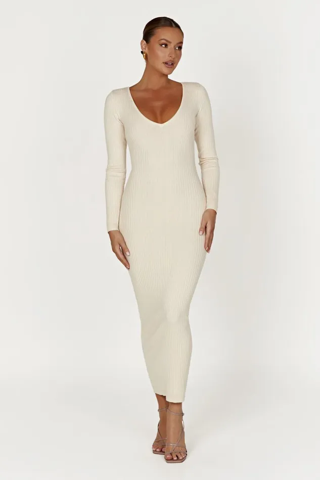 Meshki Midi Dresses Women Nina Long Sleeve Knit Midi Dress 8211 Cream Cream Meshki Midi Dresses Women Nina Long Sleeve Knit Midi Dress 8211 Cream Cream