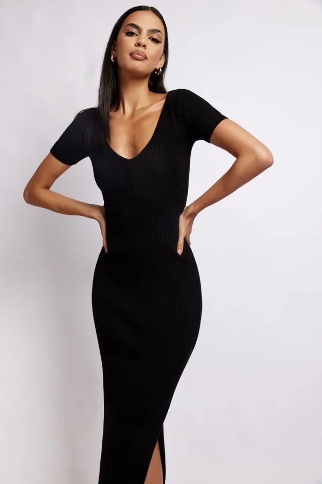 Meshki Midi Dresses Women Nina Short Sleeve Knit Midi Dress 8211 Black Black