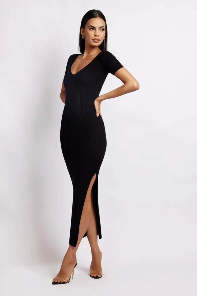 Meshki Midi Dresses Women Nina Short Sleeve Knit Midi Dress 8211 Black Black