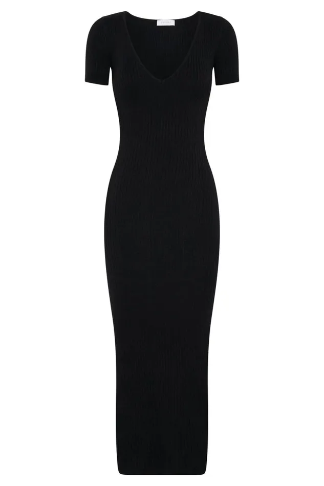 Meshki Midi Dresses Women Nina Short Sleeve Knit Midi Dress 8211 Black Black