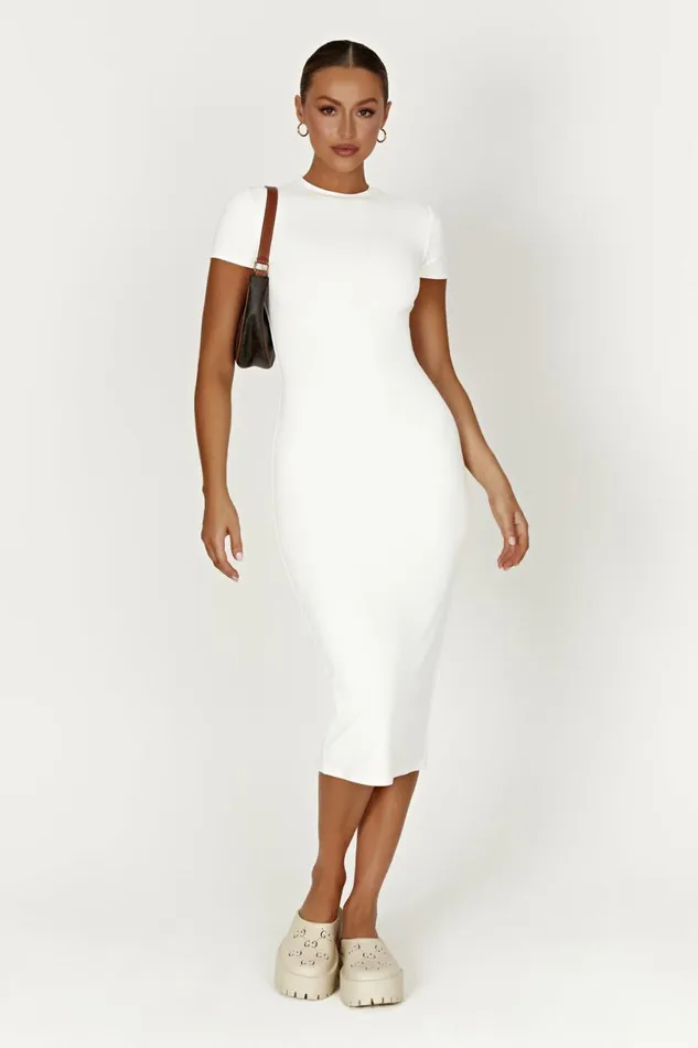 Meshki Midi Dresses Women Penny Recycled Nylon Short Sleeve Midi Dress 8211 White White Meshki Midi Dresses Women Penny Recycled Nylon Short Sleeve Midi Dress 8211 White White