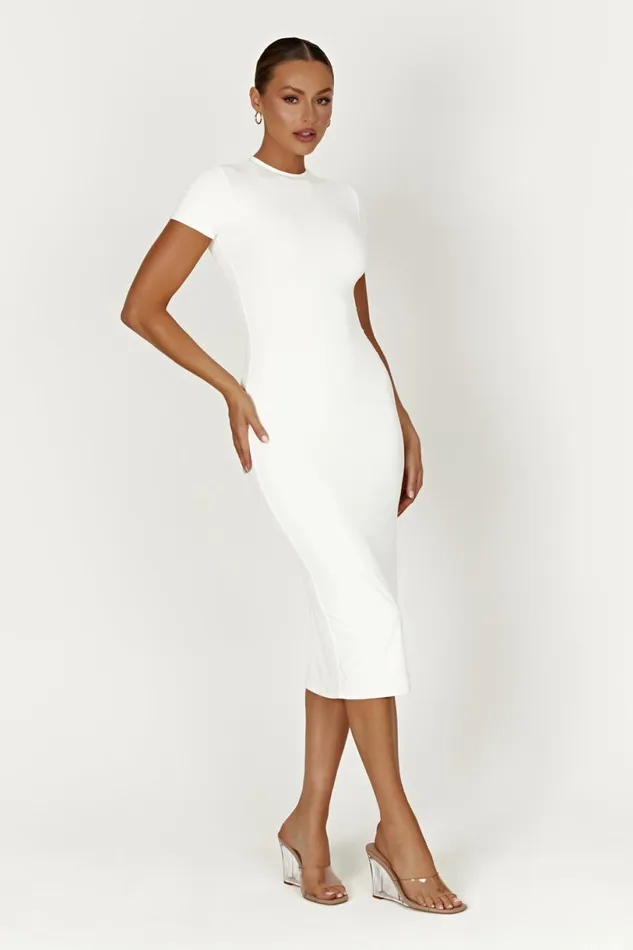 Meshki Midi Dresses Women Penny Recycled Nylon Short Sleeve Midi Dress 8211 White White