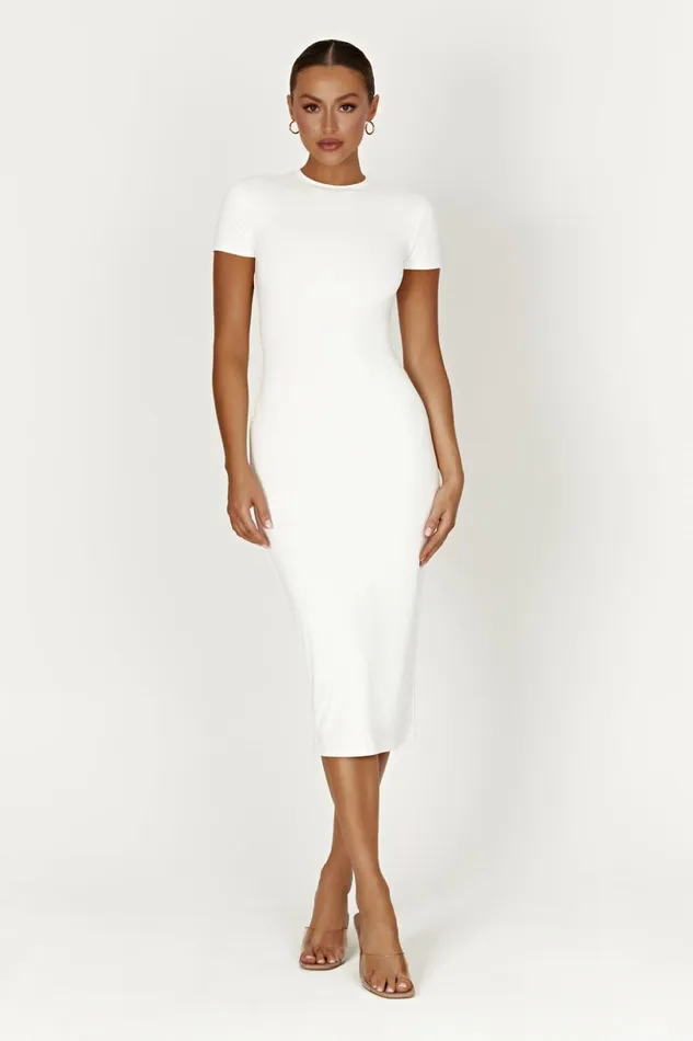 Meshki Midi Dresses Women Penny Recycled Nylon Short Sleeve Midi Dress 8211 White White