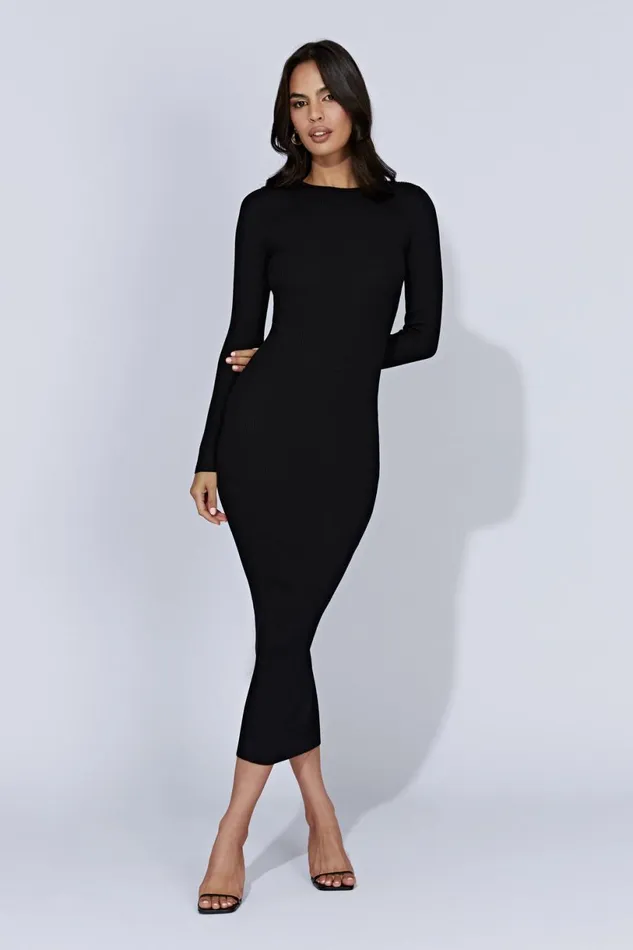 Meshki Midi Dresses Women Rowen Long Sleeve Midi Dress 8211 Black Black