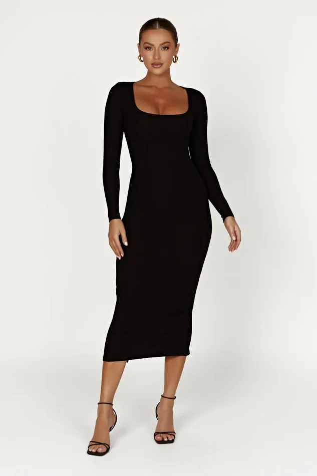 Meshki Midi Dresses Women Sierra Scoop Neck Long Sleeve Midi Dress 8211 Black Black Meshki Midi Dresses Women Sierra Scoop Neck Long Sleeve Midi Dress 8211 Black Black