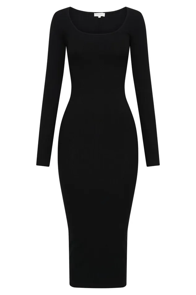 Meshki Midi Dresses Women Sierra Scoop Neck Long Sleeve Midi Dress 8211 Black Black