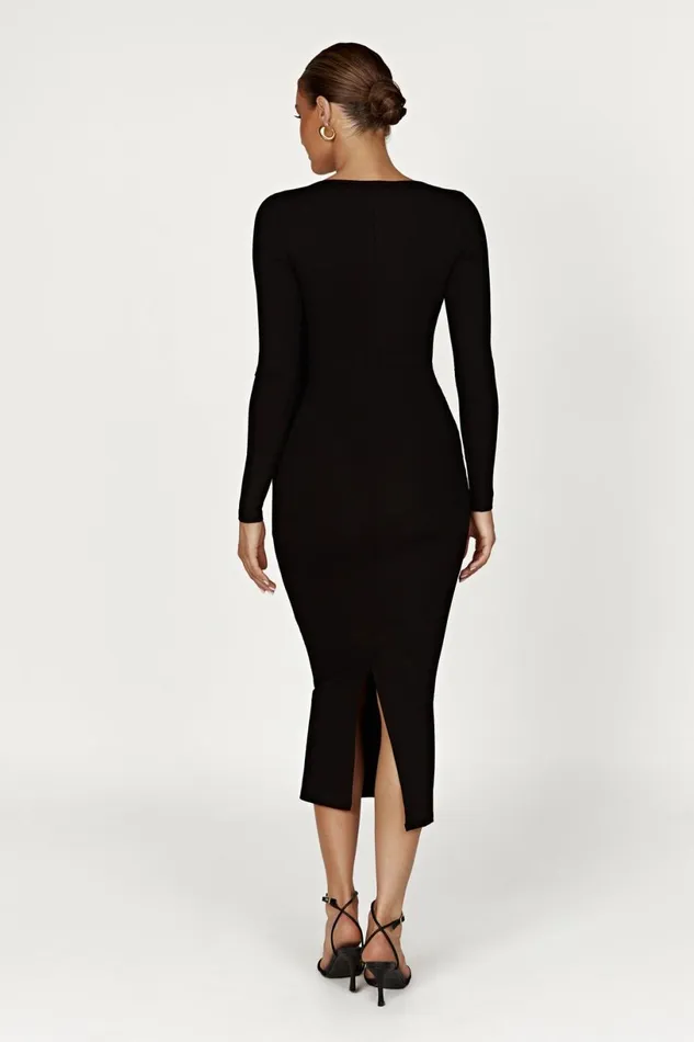 Meshki Midi Dresses Women Sierra Scoop Neck Long Sleeve Midi Dress 8211 Black Black