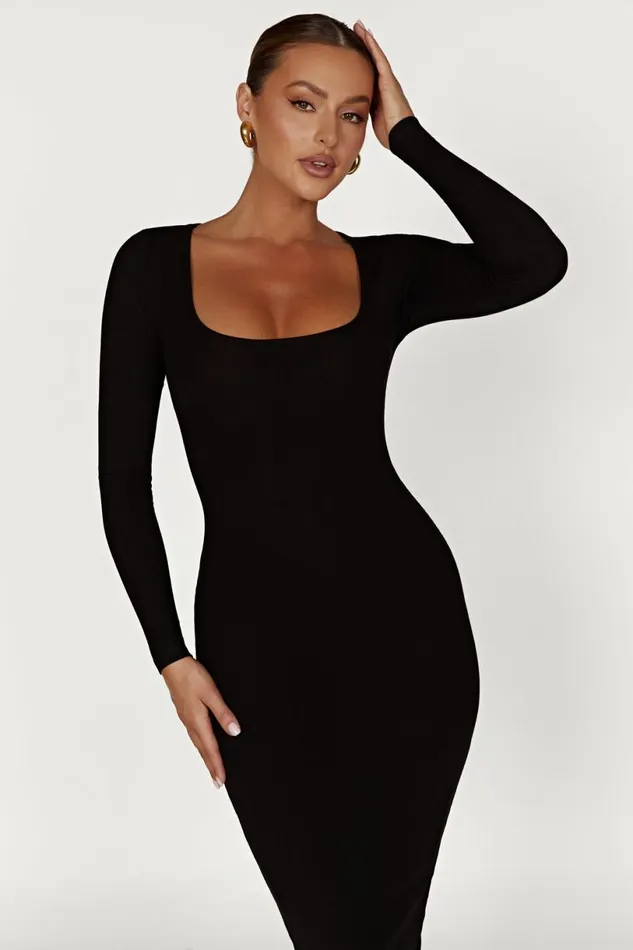 Meshki Midi Dresses Women Sierra Scoop Neck Long Sleeve Midi Dress 8211 Black Black