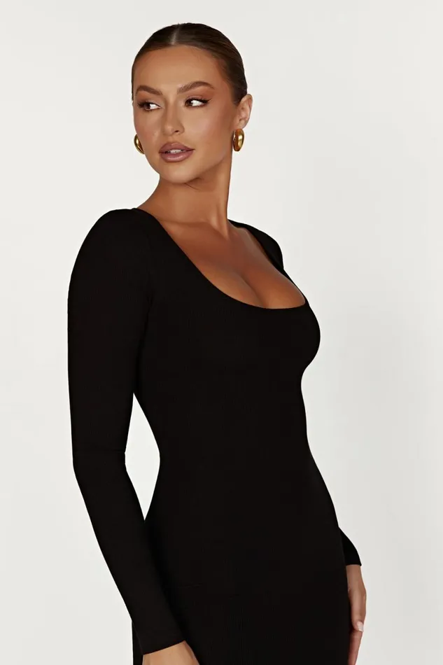 Meshki Midi Dresses Women Sierra Scoop Neck Long Sleeve Midi Dress 8211 Black Black